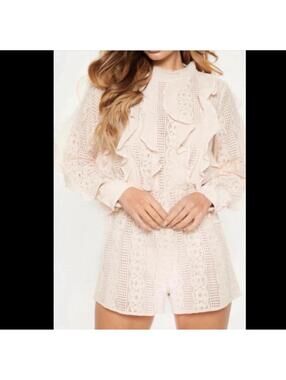 #82 PRETTY LITTLE THINGS LACE RUFFLE ROMPER SZ. 12